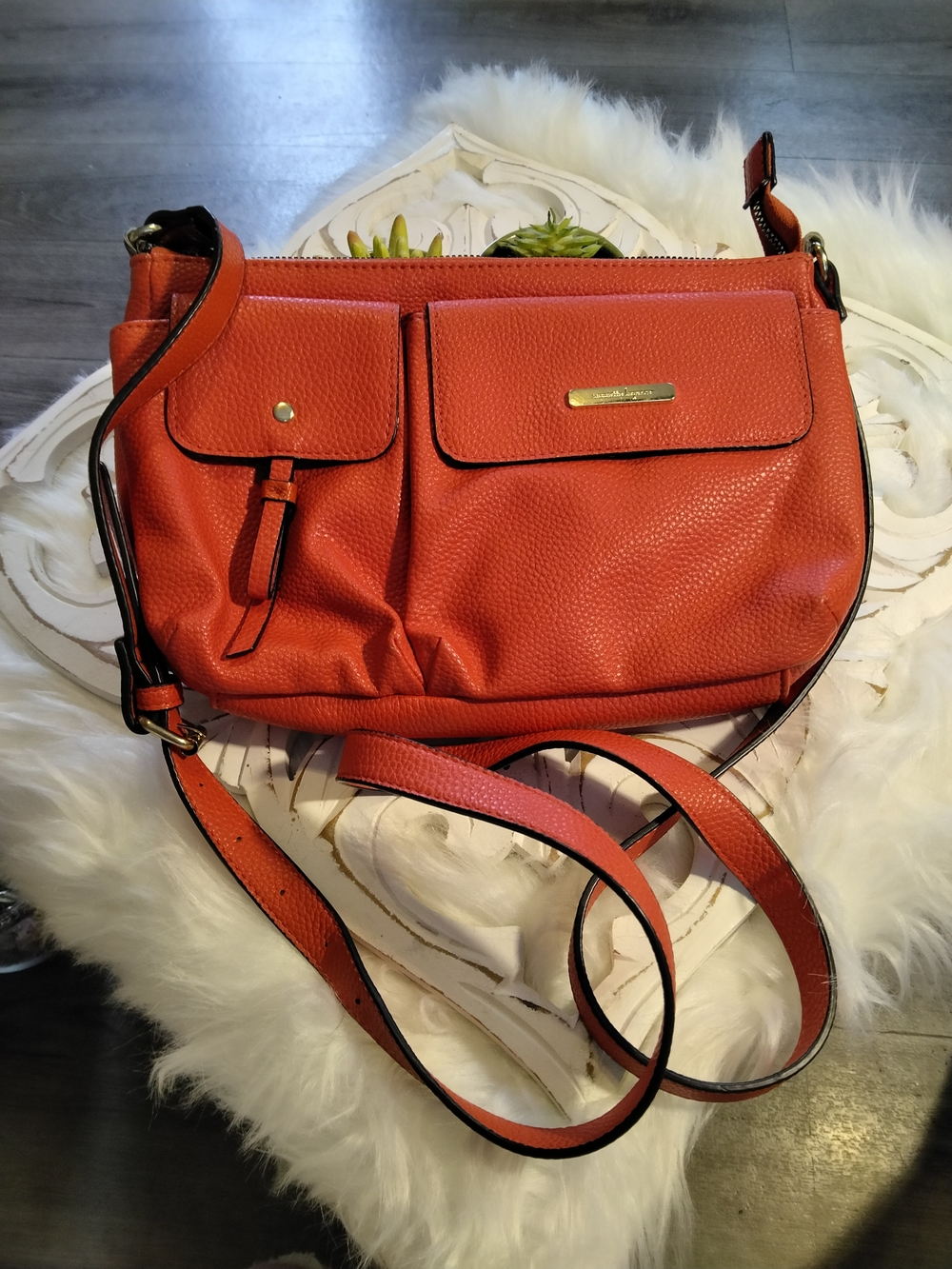 Orange Crossbody Shoulder Bag - Pebbled Leather
